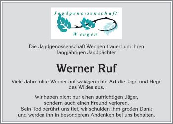 Traueranzeige von Werner Ruf von Allgäuer Zeitung,Kempten