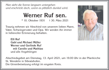 Traueranzeige von Werner Ruf von Allgäuer Zeitung,Kempten