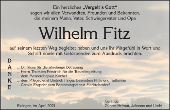 Traueranzeige von Wilhelm Fitz von Allgäuer Zeitung, Marktoberdorf