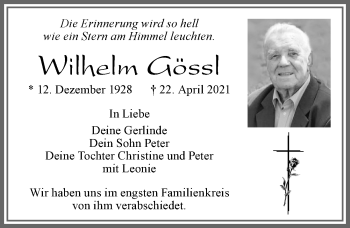 Traueranzeige von Wilhelm Gössl von Allgäuer Zeitung, Füssen