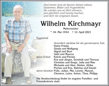 Traueranzeige von Wilhelm Kirchmayr von Allgäuer Zeitung