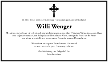 Traueranzeige von Willi Wenger von Allgäuer Zeitung,Kempten