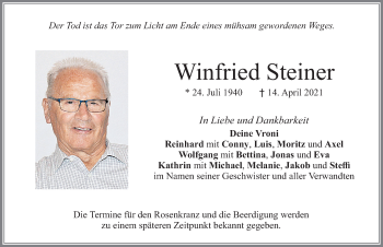 Traueranzeige von Winfried Steiner von Allgäuer Zeitung, Marktoberdorf