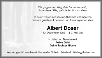 Traueranzeige von Albert Doser von Memminger Zeitung