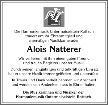 Traueranzeige von Alois Natterer von Allgäuer Anzeigeblatt