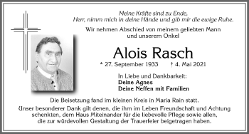 Traueranzeige von Alois Rasch von Allgäuer Zeitung,Kempten