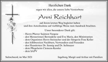 Traueranzeige von Anni Reichhart von Allgäuer Zeitung, Marktoberdorf