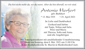 Traueranzeige von Antonie Herfert von Allgäuer Zeitung, Marktoberdorf