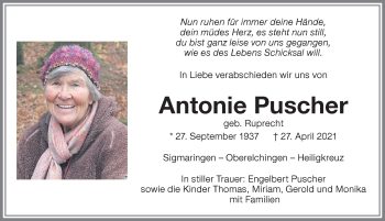 Traueranzeige von Antonie Puscher von Allgäuer Zeitung,Kempten