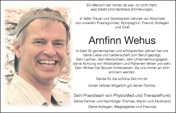 Traueranzeige von Arnfinn Wehus von Allgäuer Zeitung