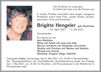 Traueranzeige von Brigitte Hengeler von Allgäuer Zeitung,Kempten