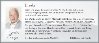Traueranzeige von Edwin Geiger von Allgäuer Zeitung, Füssen