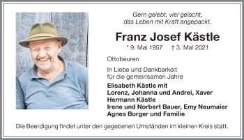 Traueranzeige von Franz Josef Kästle von Memminger Zeitung