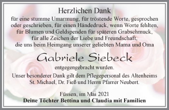 Traueranzeige von Gabriele Siebeck von Allgäuer Zeitung, Füssen