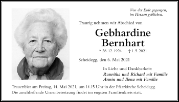 Traueranzeige von Gebhardine Bernhart von Der Westallgäuer