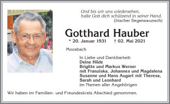 Traueranzeige von Gotthard Hauber von Allgäuer Zeitung,Kempten