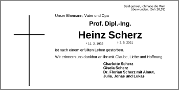 Traueranzeige von Heinz Scherz von Allgäuer Zeitung,Kempten