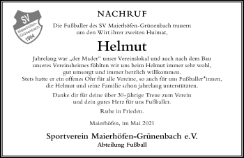 Traueranzeige von Helmut  von Der Westallgäuer