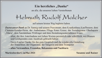Traueranzeige von Helmuth Rudolf Malcher von Allgäuer Zeitung, Marktoberdorf