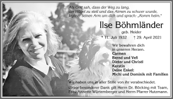 Traueranzeige von Ilse Böhmländer von Allgäuer Zeitung, Füssen