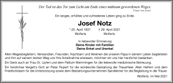 Traueranzeige von Josef Notz von Memminger Zeitung