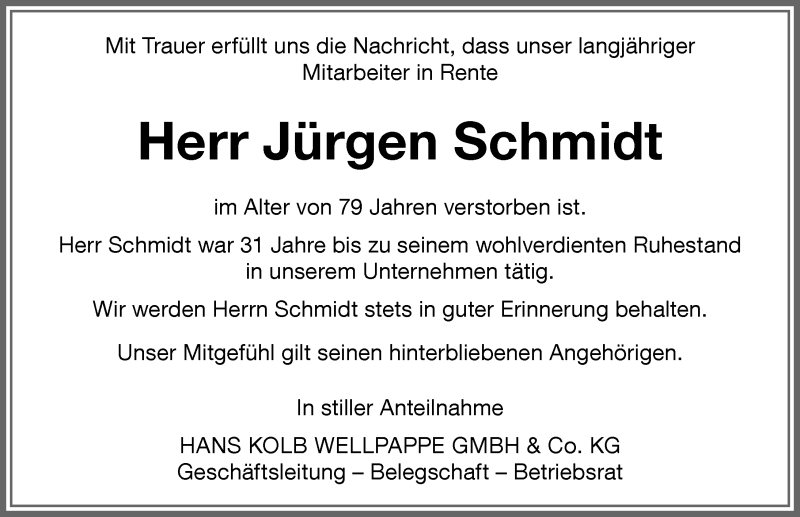  Traueranzeige für Jürgen Schmidt vom 08.05.2021 aus Memminger Zeitung