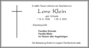 Traueranzeige von Lore Klein von Allgäuer Zeitung, Füssen