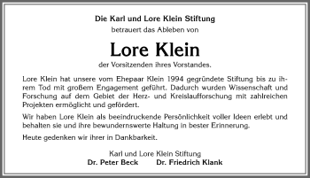 Traueranzeige von Lore Klein von Allgäuer Zeitung