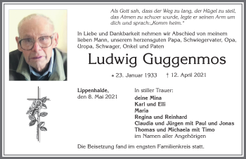 Traueranzeige von Ludwig Guggenmos von Allgäuer Zeitung, Marktoberdorf