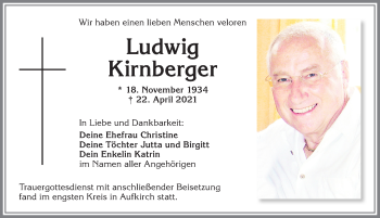 Traueranzeige von Ludwig Kirnberger von Allgäuer Zeitung, Kaufbeuren/Buchloe