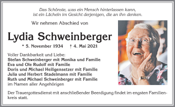 Traueranzeige von Lydia Schweinberger von Allgäuer Zeitung,Kempten