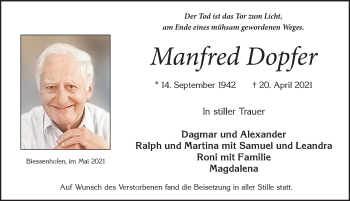 Traueranzeige von Manfred Dopfer von Allgäuer Zeitung, Marktoberdorf