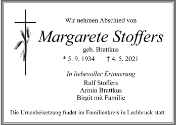 Traueranzeige von Margarete Stoffers von Allgäuer Zeitung, Füssen