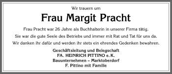 Traueranzeige von Margit Pracht von Allgäuer Zeitung, Marktoberdorf