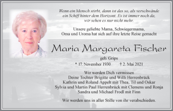Traueranzeige von Maria Margareta Fischer von Allgäuer Zeitung, Füssen