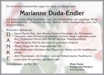Traueranzeige von Marianne Duda-Endler von Allgäuer Zeitung, Marktoberdorf