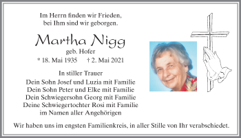 Traueranzeige von Martha Nigg von Allgäuer Zeitung, Füssen