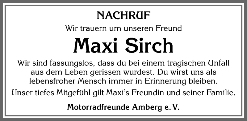  Traueranzeige für Maxi Sirch vom 06.05.2021 aus Allgäuer Zeitung, Kaufbeuren/Buchloe