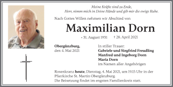 Traueranzeige von Maximilian Dorn von Allgäuer Zeitung