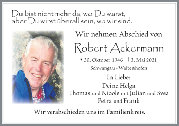 Traueranzeige von Robert Ackermann von Allgäuer Zeitung, Füssen