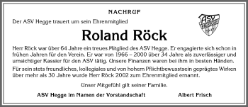 Traueranzeige von Roland Röck von Allgäuer Zeitung,Kempten