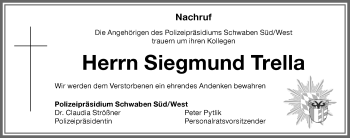 Traueranzeige von Siegmund Trella von Memminger Zeitung