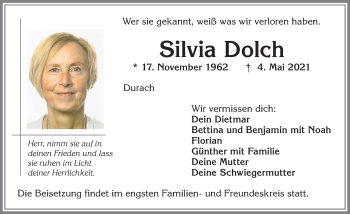 Traueranzeige von Silvia Dolch von Allgäuer Zeitung,Kempten