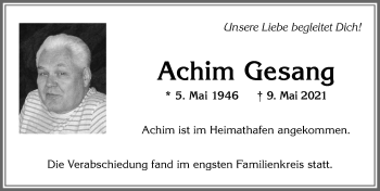 Traueranzeige von Achim Gesang von Allgäuer Zeitung, Kaufbeuren/Buchloe
