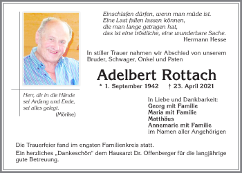 Traueranzeige von Adelbert Rottach von Allgäuer Zeitung,Kempten