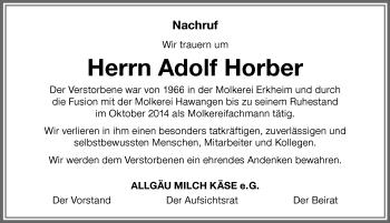 Traueranzeige von Adolf Horber von Memminger Zeitung