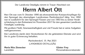 Traueranzeige von Albert Ott von Allgäuer Zeitung