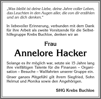Traueranzeige von Annelore Hacker von Allgäuer Zeitung