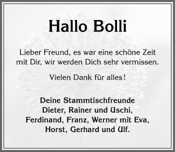 Traueranzeige von Bolli  von Allgäuer Zeitung, Kaufbeuren/Buchloe