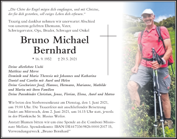 Traueranzeige von Bruno Michael Bernhard von Der Westallgäuer